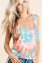 SLEEVELESS TIE DYE PRINT TERRY DEEP U-NECK TOP - ASSORTED COLORS