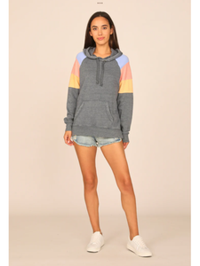 OCEAN DRIVE TIDEWATER GREY OR WHITE W/ MULTI STRIPES BURNOUT COLORBLOCK HOODIE