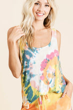 SLEEVELESS TIE DYE PRINT TERRY DEEP U-NECK TOP - ASSORTED COLORS