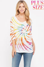 Plus size tie dye v neck knit short sleeve top - Denim or Ivory