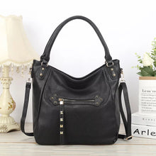 Vegan Leather Woven Flip Rivet Handbag Zipper Closure Crossbody Bag - Assorted Colors