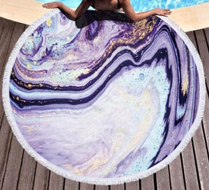 Lavender Geode 60 inch round beach blanket/towel microfiber yoga mat with tassels